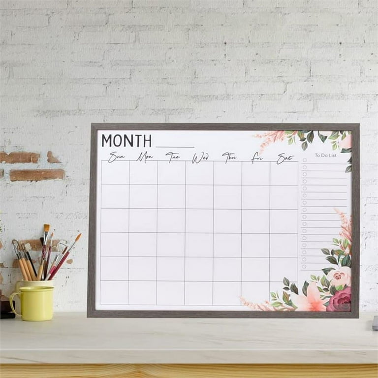 Kiera Grace Glass Dry Erase Whiteboard Calendar With Gray Wood Effect Frame  - Walmart.com