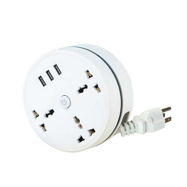 Universal Travel Power Strip with 3 AC Outlets 4 USB Ports 6.7ft Retractable Cord for International Use