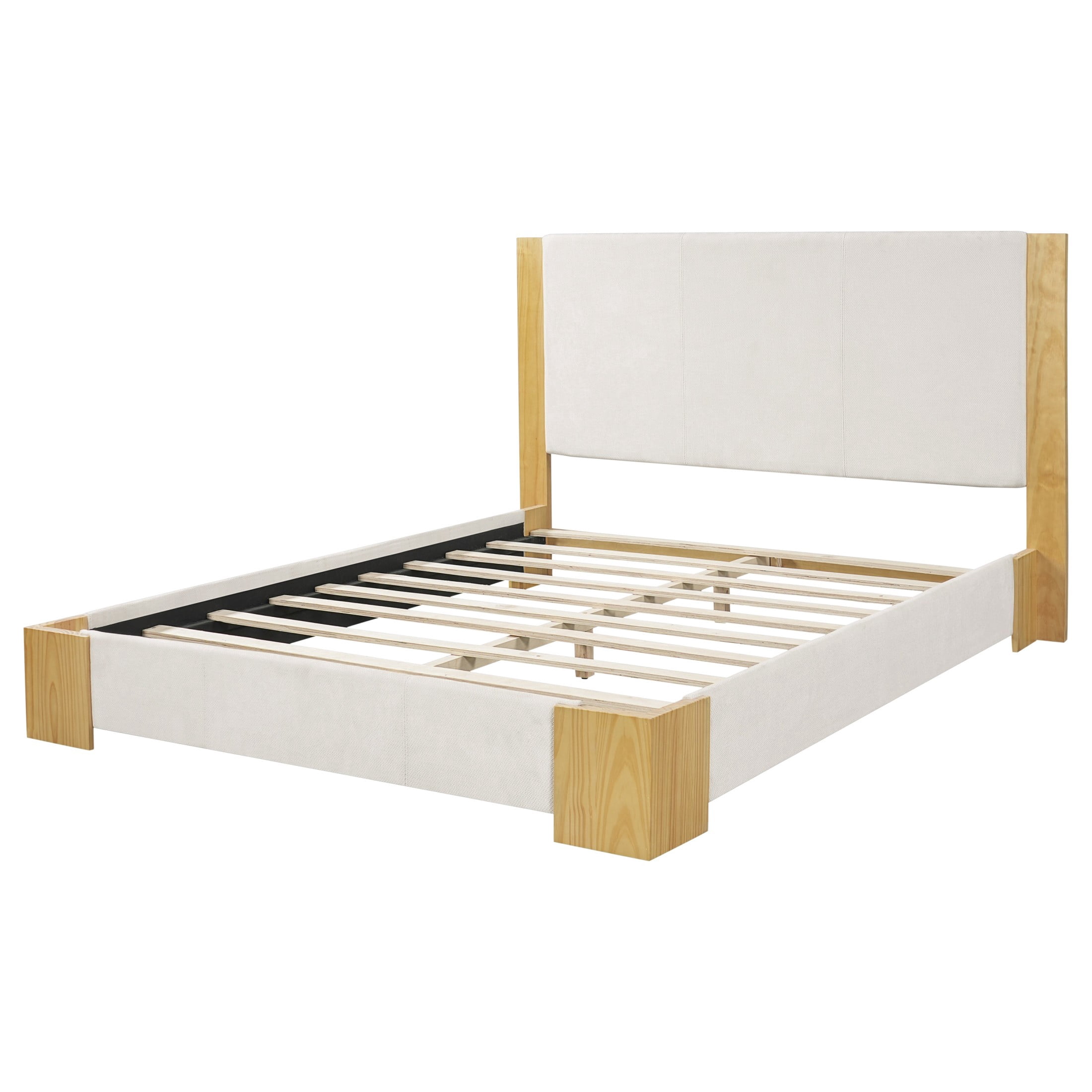 Christopher Knight Home Modern Queen Size Upholstered Platform Bed with Headboard, Beige+Natural