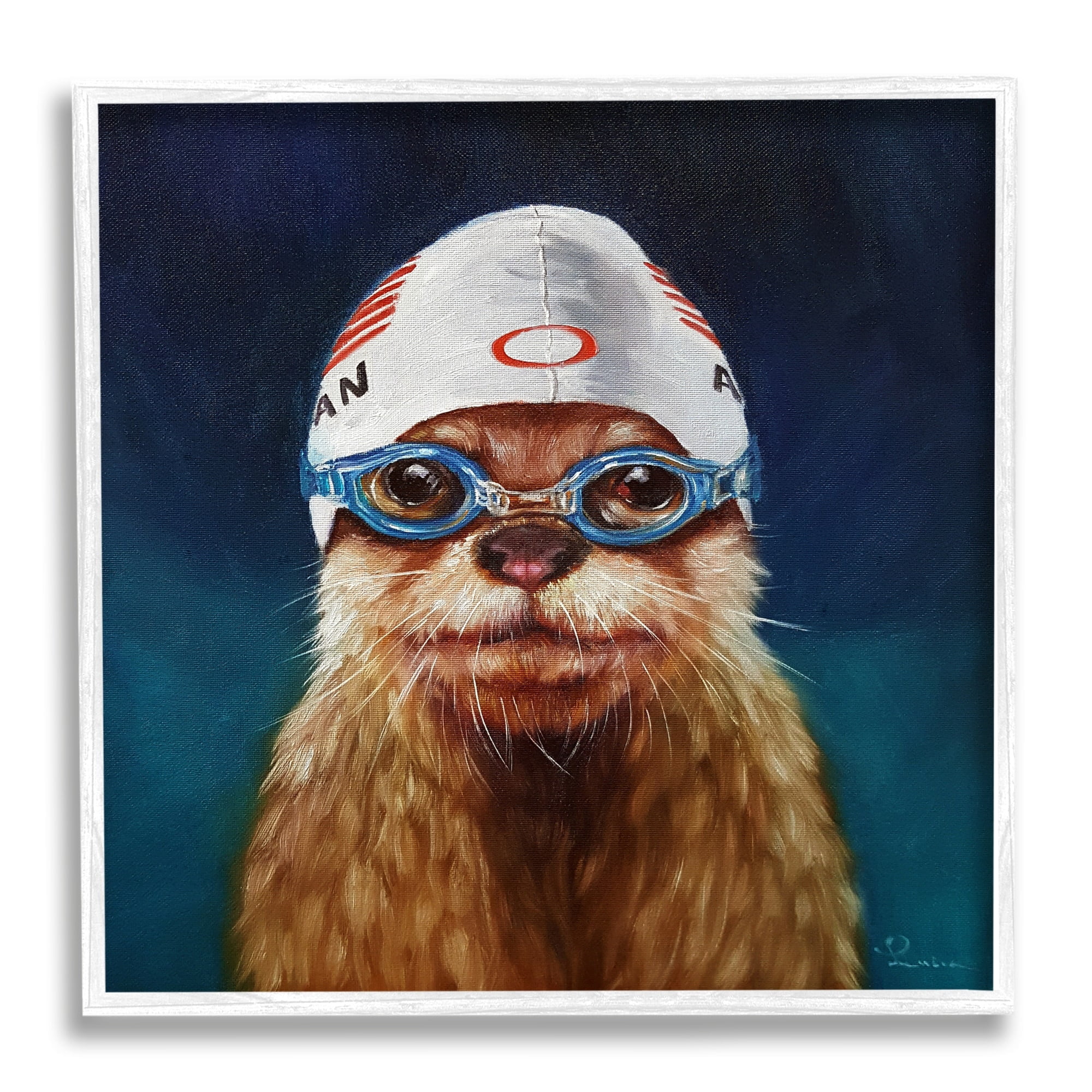 Stupell Industries Sea Lion Seal Swimmer Cap Goggles Painting Framed Wall Art, 17 x 17, Design by Lucia Heffernan