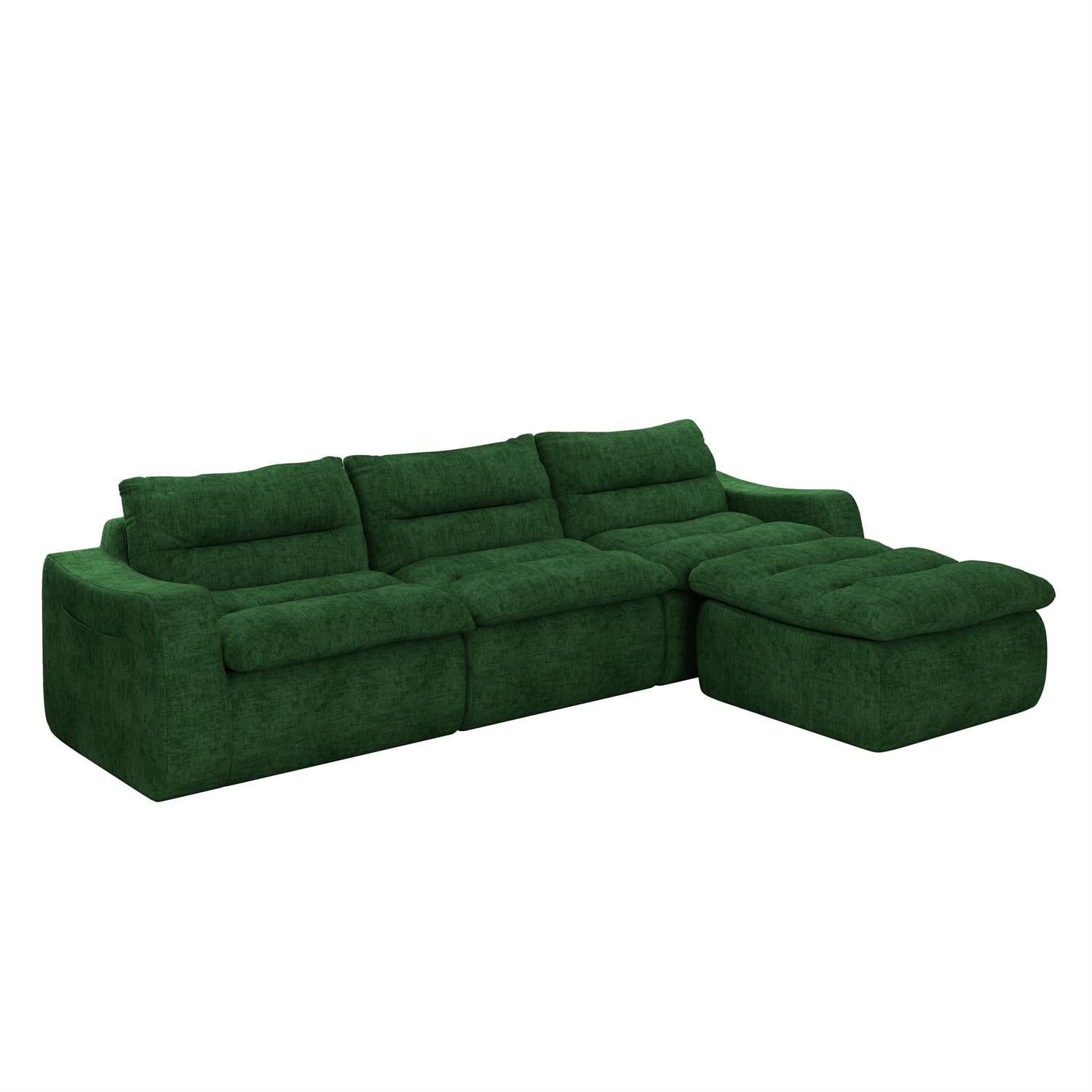 Demi Bonn 116" Modern L-Shaped Modular Sofa, Comfortable Beanbag Style, Stylish Lazy Couch for Living Rooms and Relaxation, Green