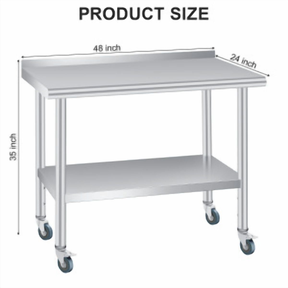 Ataucjin Stainless Steel Table for Prep & Work with Backsplash and 4 Caster Wheels, Commercial Heavy Duty Table with Adjustable Under Shelf for Commercial Kitchen Restaurant Busines