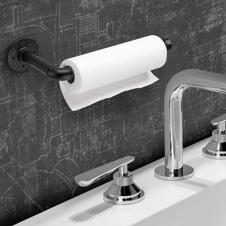 Industrial Pipe Design White Metal Kitchen Paper Towel Roll Dispenser Holder