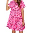 thumbnail image 2 of Innerwin Min Dress Floral Print Mini Girl Dresses Dating Round Neck Ruffle Loose Rose Red XL, 2 of 4