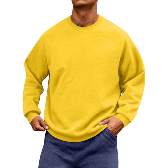 Men's Casual Sweatshirt Cotton Long Sleeve Crewneck Sweatshirts Fashion Lightweight Solid Workout Gym Pullover Yellow XXXL