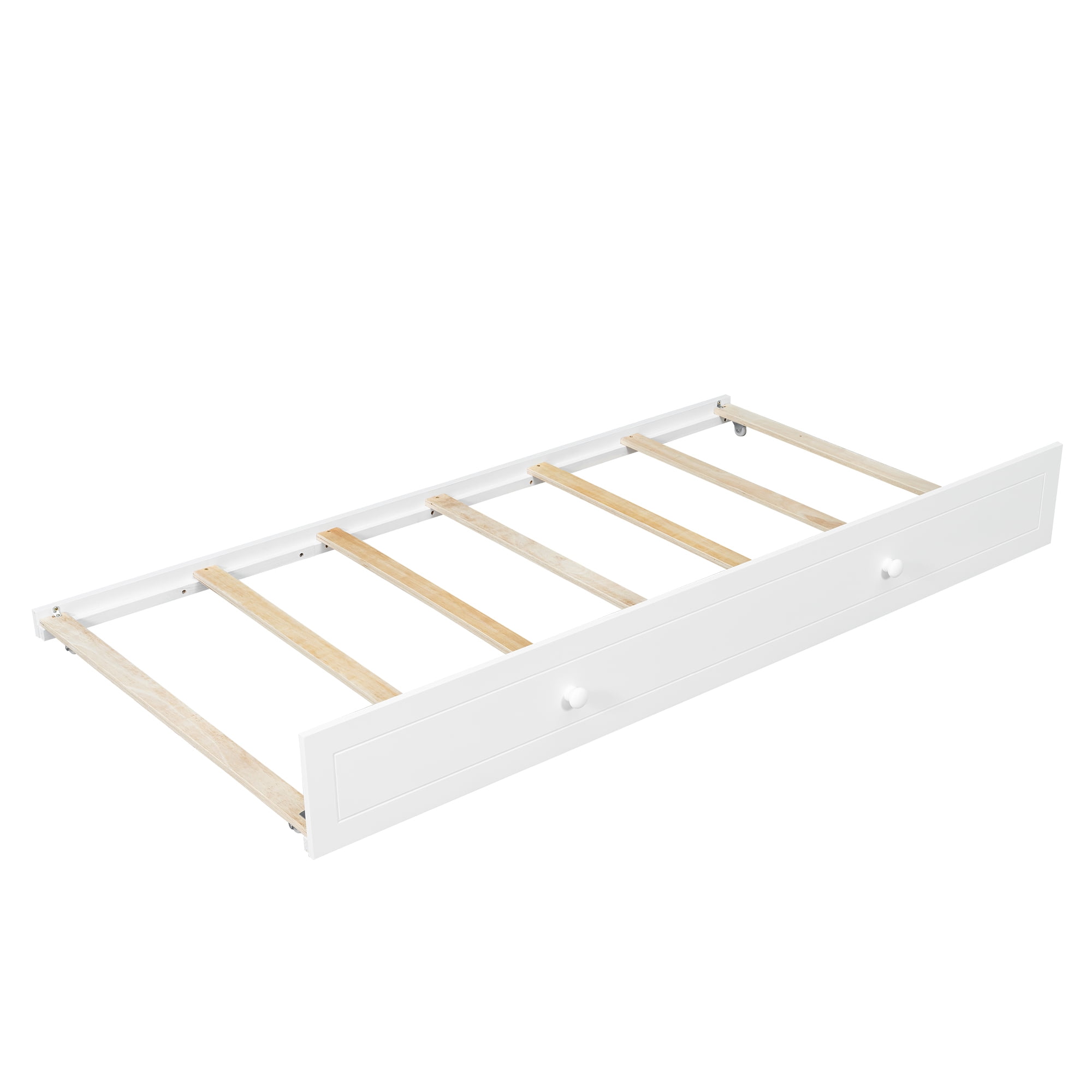 Euroco Wood Twin over Twin Bunk Bed with Trundle, House Bed with Storage Staircase, White