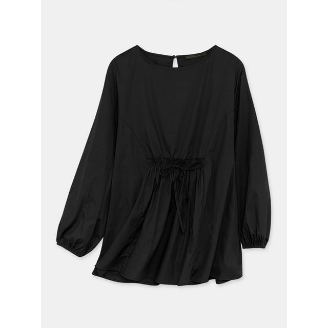 ZANZEA Chandail à Col Rond à Manches Longues pour Femmes, Haut, Blouse à Laçage avec Garniture Plissée