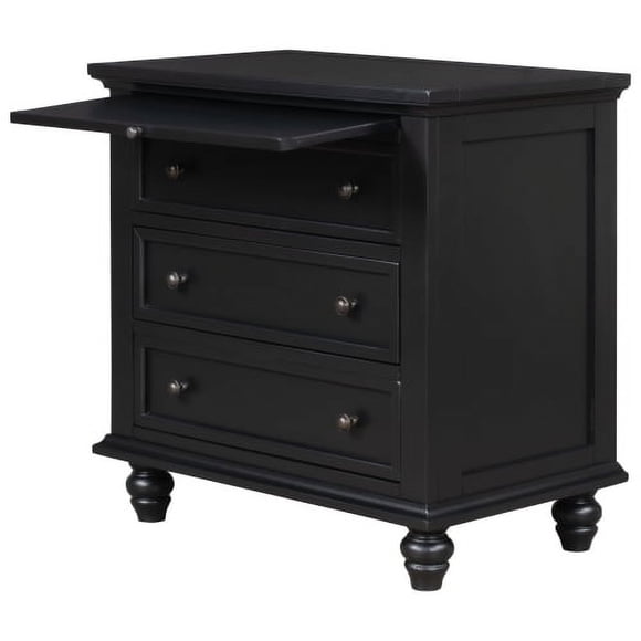 taoruifang table de Chevet de 27,6 Pouces en Pin Peint Noir avec Plateau Coulissant, Armoire de Chevet à 3 Tiroirs Poignées en Métal Pieds Effilés en Bois de Caoutchouc table d'Appoint Multi-Usage pour Chambre Canapé Bureau