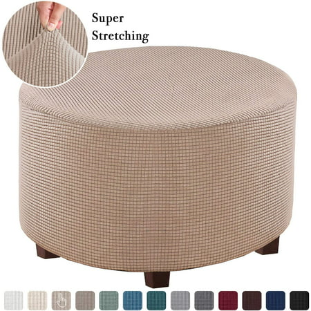 Stretch Ottoman Slipcovers Round, Large Round Ottoman Cover