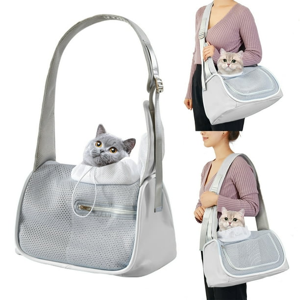 Bolsa de malla de nailon transparente para gatos, portátil, plegable, con un solo hombro, para mascotas