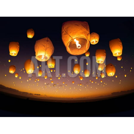 Flying Chinese Lanterns Print Wall Art By