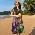 thumbnail image 4 of Naloa butterflies and Gardens Print Womens Summer A-Line Dress with Pockets,Short Sleeve Dresses,Flowy Beach Swing Dress for Vacation Travel, 4 of 6