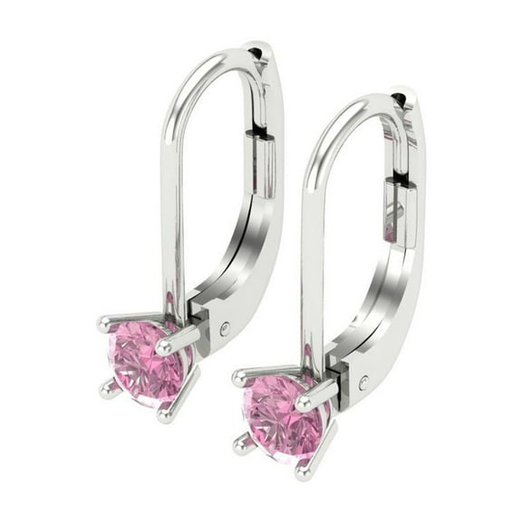 0.5 Ct Round Cut Drop Dangle Pink Crystal 14K White Solid Gold Everyday Dainty Earrings Lever Back