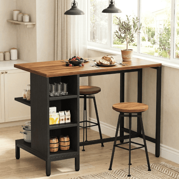 Fnova 43" Kitchen Prep Table with Storage, Butcher Block Island with Large Worktop, Island Table for Breakfast, Rustic Brown (Stools Not Included)