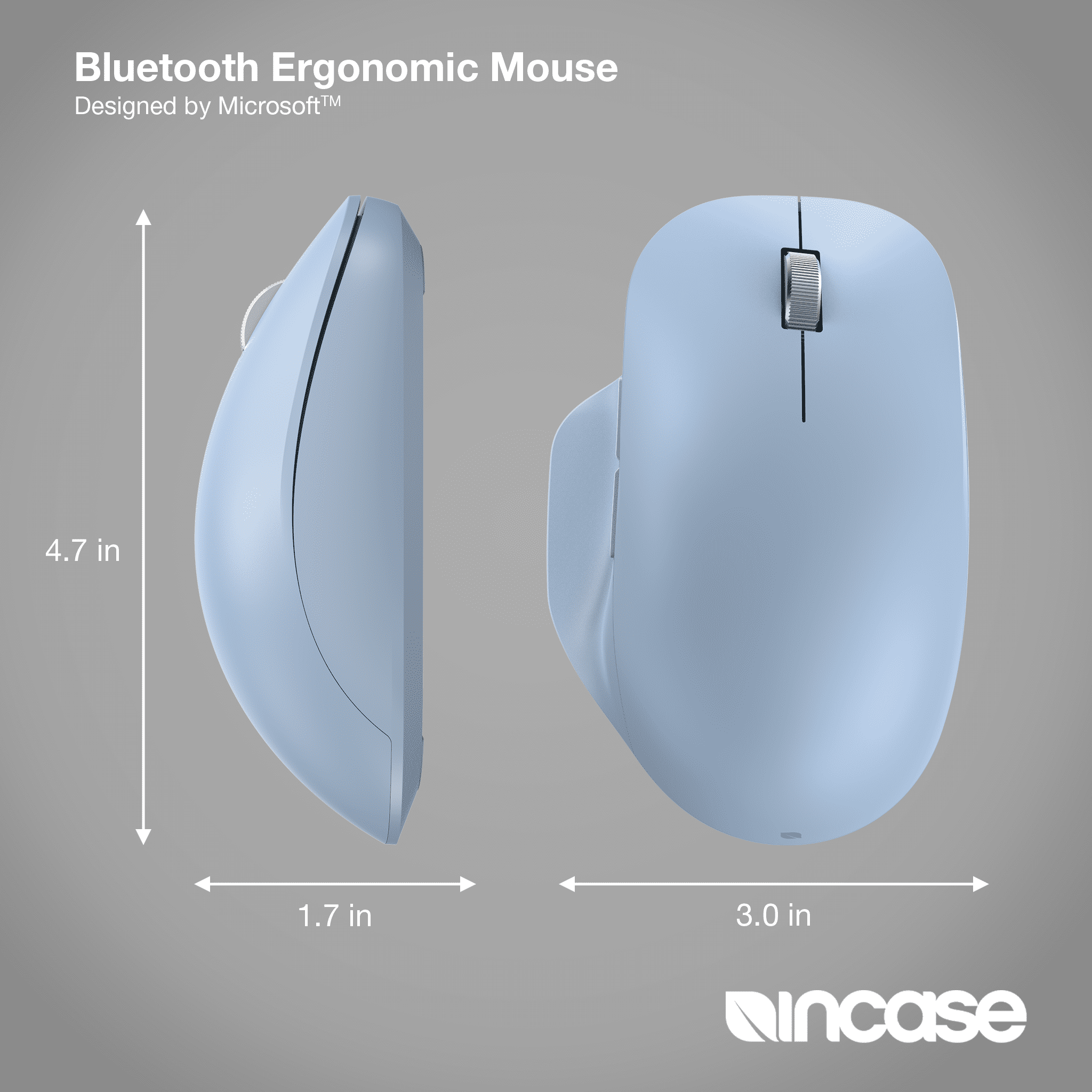 Incase Bluetooth Ergonomic Mouse – Designed by Microsoft – Two Programmable Buttons, Easy to Grip Thumb Rest, Precision Tracking, Connects 3 Devices, 15 Month Battery Life, PCs/Laptops - Pastel Blue
