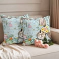 thumbnail image 2 of Turquoise Easter Bunny Outdoor Waterproof Pillow Covers, Spring Easter Eggs Floral Wooden Decorative Square Throw Pillowcase Sofa Cushion Sham for Patio/Couch/Chair, 18"x18" 2 Pack, 2 of 8