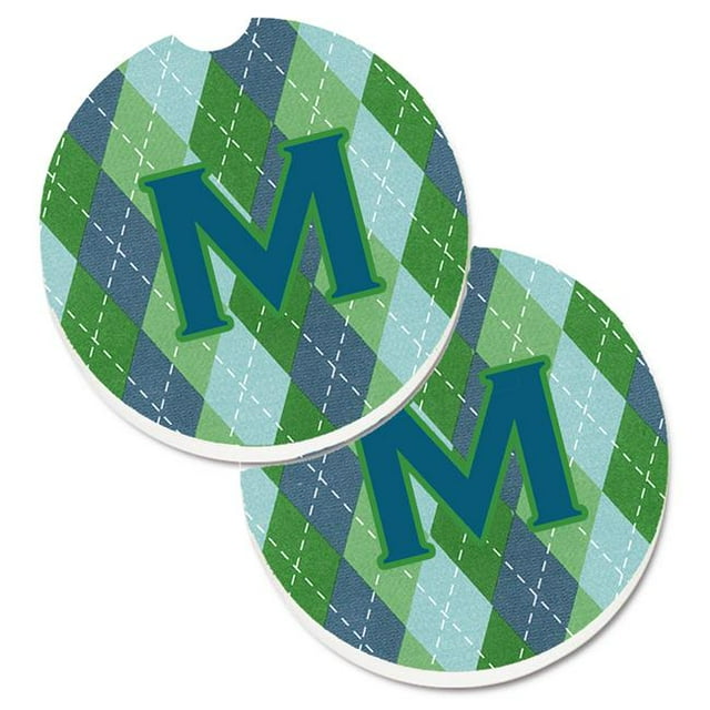 Monogram Initial M Blue Argoyle Set of 2 Cup Holder Car Coaster