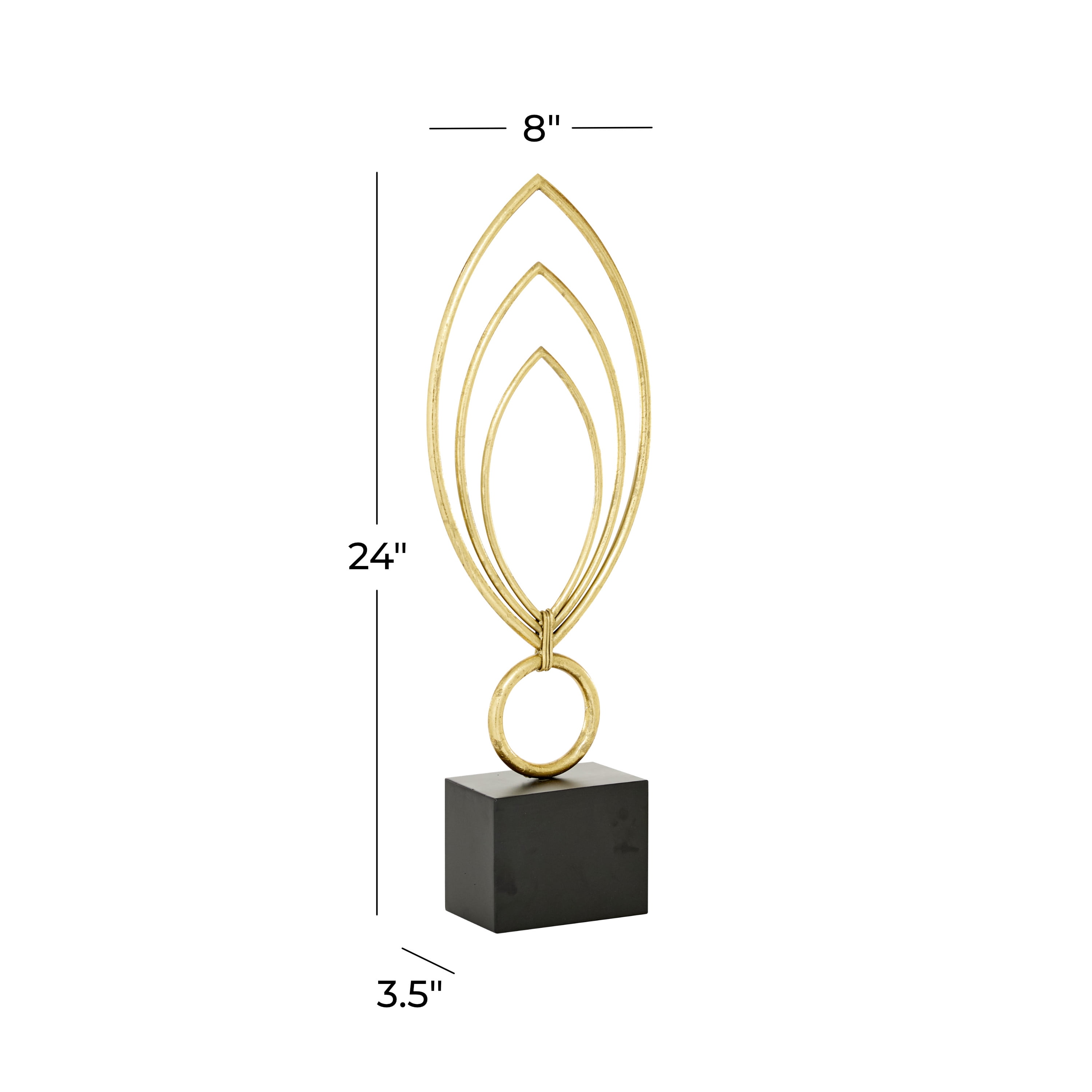 8" x 24" Gold Metal Abstract Sculpture with Black Base, by CosmoLiving by Cosmopolitan