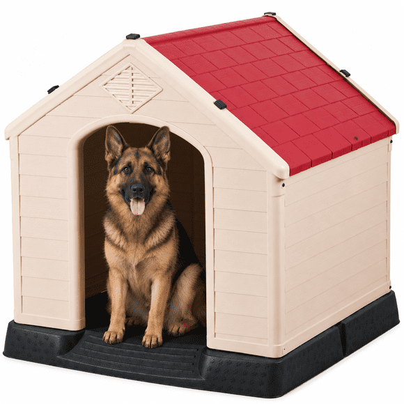 Casa para Perro Poli Pets Berlín Roja Grande con Piso Elevado, Rejillas de Ventilación y Techo Inclinado