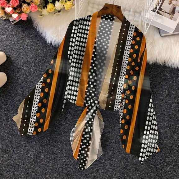 Fznquz Chiffon Lightweight Sweaters for Women Cover Up Cardigan Soft Trendy Puff Sleeve Multicolor Blouse
