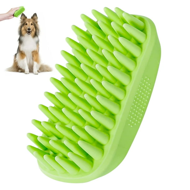 Cepillo de champú de silicona para mascotas para pelo largo y corto, mascotas medianas y grandes, perros y gatos, cepillo de curry para lavado de ducha, perros y mascotas (verde)