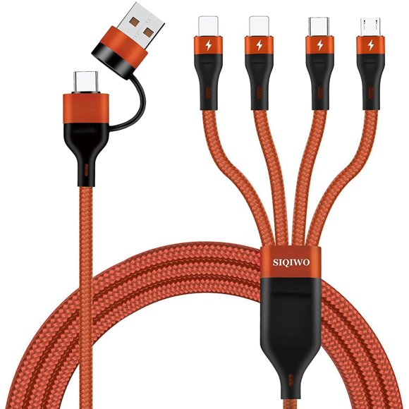 shiyou-SIQWIO Multi Charging Cable 3A 4FT, USB A/USB C to 4 in 1 Nylon Braided Fast Charger Cord with 2iP Micro USB Type C Port, for Samsung Galaxy S22 S21 S10 S9, Google Pixel, Nexus, LG, Kindle, PS