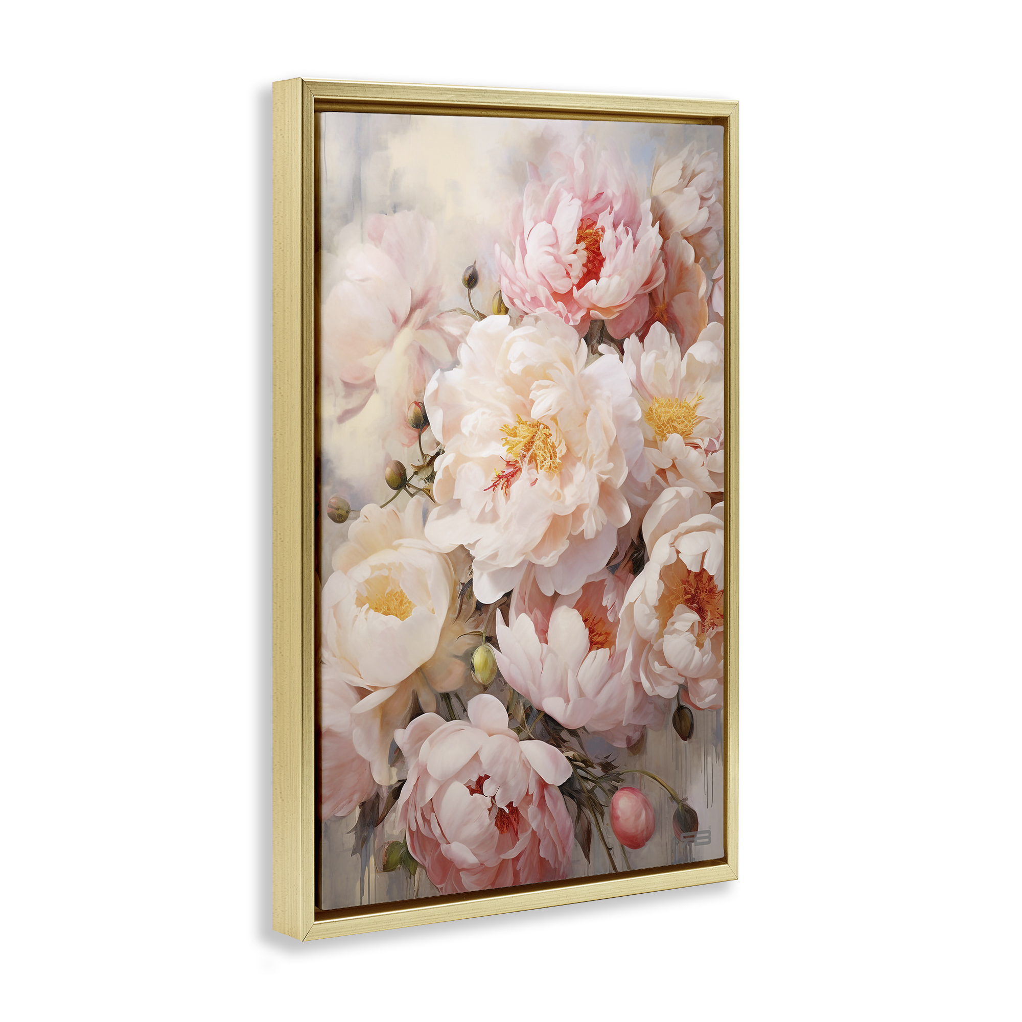 Stupell Industries Pink Peonies Collage Botanical & Floral Painting Gold Floater Framed Art Print Wall Art, 17 x 25