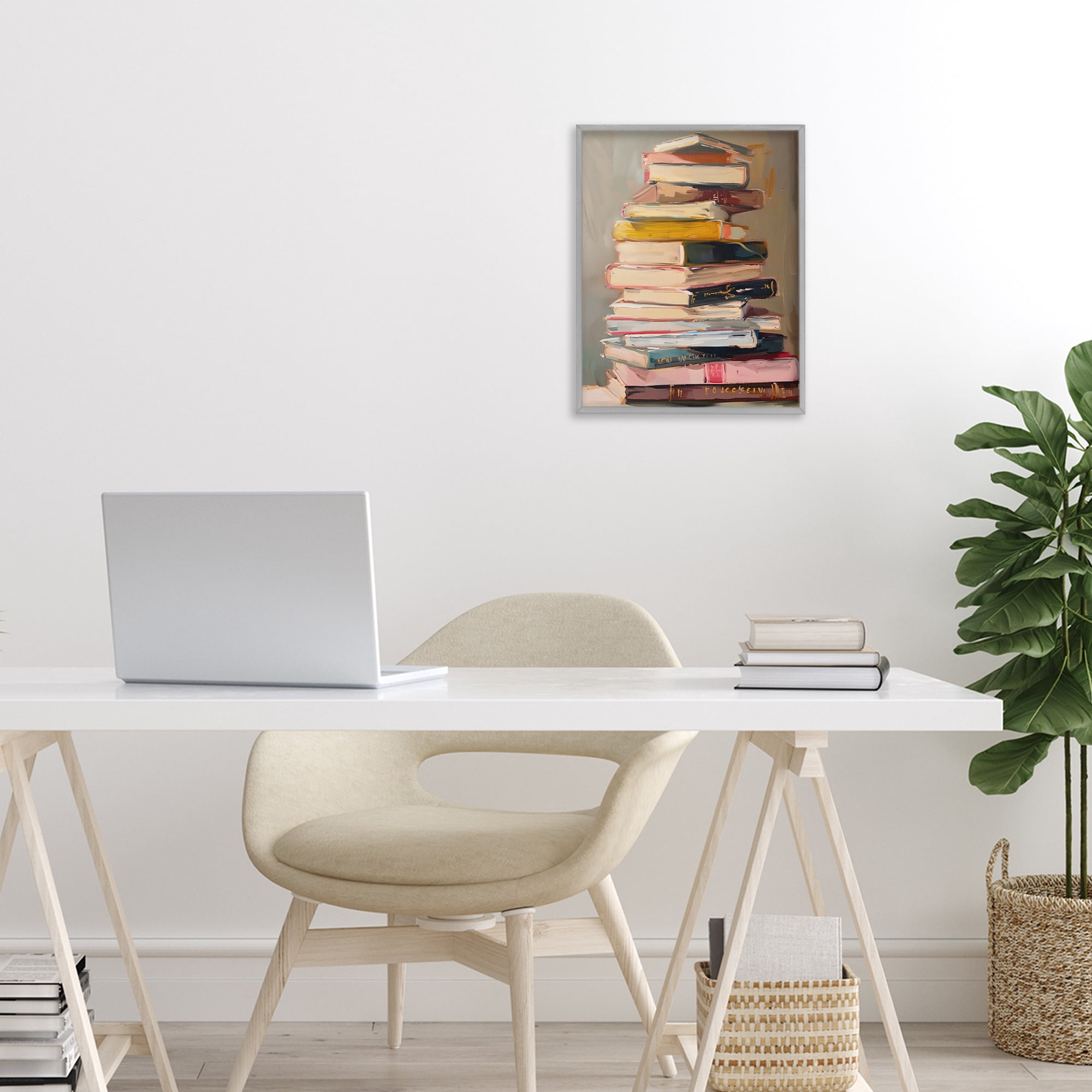 Stupell Industries Well Loved Bookstack Gray Framed Giclee Art, design by LSR Design Studio