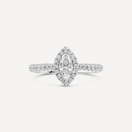 Silvago Jewel 1.5 Ct Lab Created Diamond Marquise Cut Engagement Ring - 14K White Gold Over Ring - Solitaire Engagement Wedding Prong Set Ring - Halo Solitaire with Accent Engagement Ring for Her