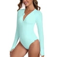 thumbnail image 6 of RELLECIGA Women's Rash Guard Long Sleeve Women Tummy Control Zipper One Piece Swimsuit Sexy Monokini Blue Bathing Suits Size S, 6 of 9