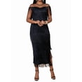thumbnail image 2 of Women'S Plus Size Flapper Dress Sleeveless Deep V Neck Fringe All over Tassel Tiered Prom Party Midi Dress Black XL, 2 of 9
