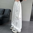 thumbnail image 2 of Bmisegm Girls Cargo Pants Kids Casual Loose Fit Wide Leg Fashionable Trousers for Big Kids Youth Teenager Comfortable Playwear Trousers for Girls 6-16 Years 02_White,6-7 Years, 2 of 7