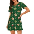 thumbnail image 4 of Salouo green Christmas Element Print Short Sleeve Sleepshirt for Womens Comfy Nightgown Scoopneck Cute Nightdress Ruffle -Large, 4 of 7