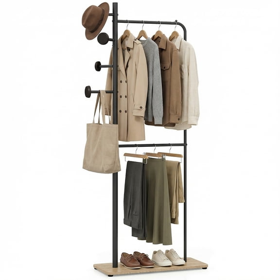 Gymax Double Rods Clothes Hanging Rack Freestanding Clothes Organizer Garment Rack