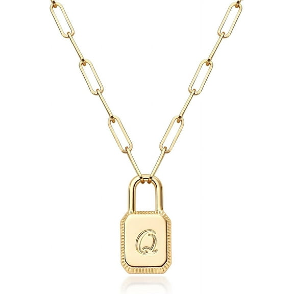 Initial Necklaces For Women 14K Gold Plated Dainty Layered Paperclip Coin Padlock Pendant Necklace Personalized Letter A-Z Jewelry Gift[Z2269]