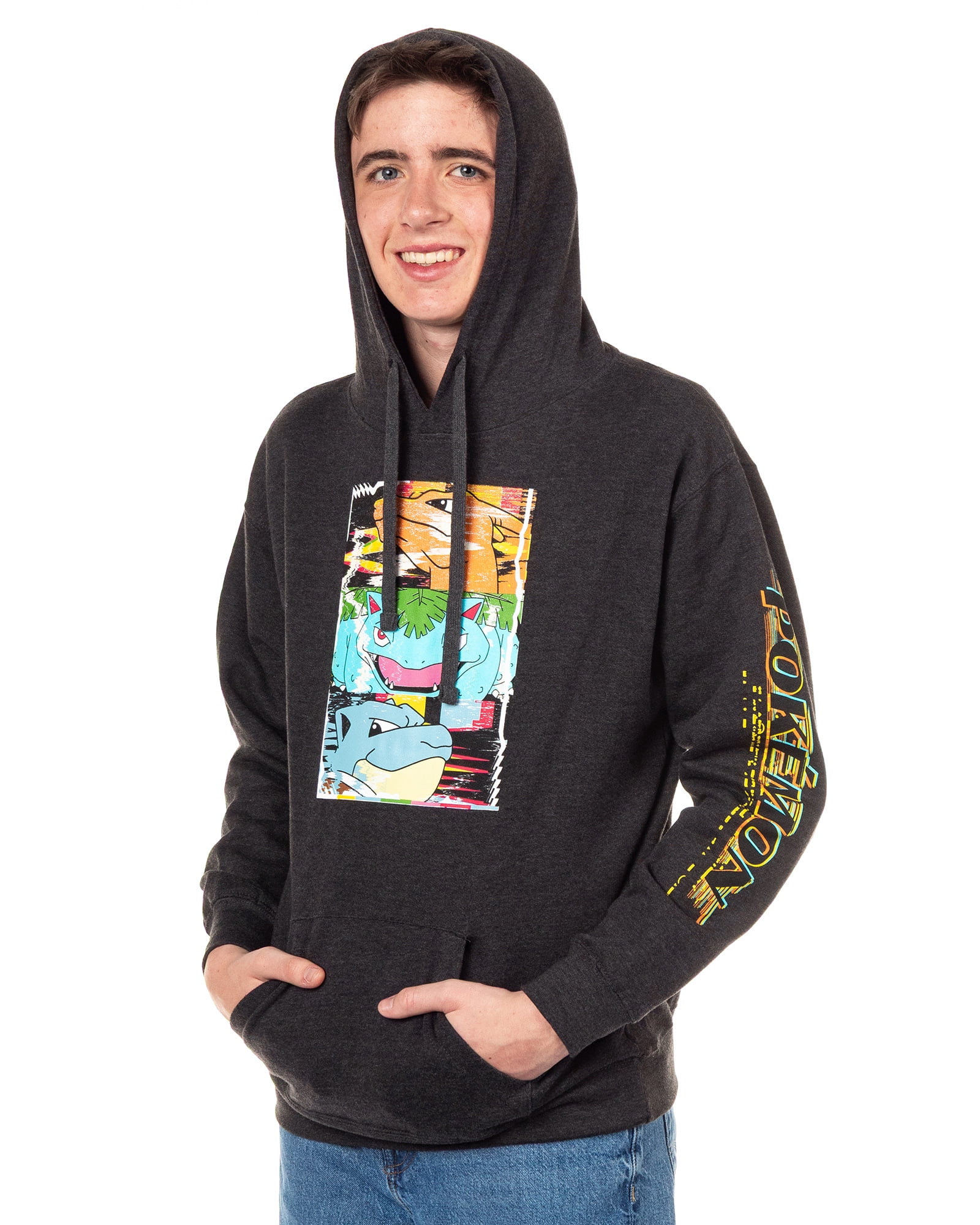 Pokemon Men's Distortion Box Charizard Venusaur Blastoise Hooded Sweatshirt Pullover Hoodie