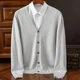 thumbnail image 2 of Men Classic Solid Color Knitted V-neck Cardigan Warm Baggy Sweater High End Coat, 2 of 5