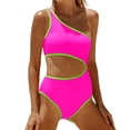 thumbnail image 2 of One Piece Bathing Suit for Women One Shoulder Swimsuit Tummy Control Cutout Padded Swimwear Hot Pink M, 2 of 5
