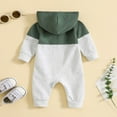 thumbnail image 3 of Okbabeha Newborn Baby Boy Clothes Color Block Long Sleeve Zipper Hooded Romper with Pocket Long Sleeve Onesie Outfit Fall Winter Warm Clothes, 3 of 4