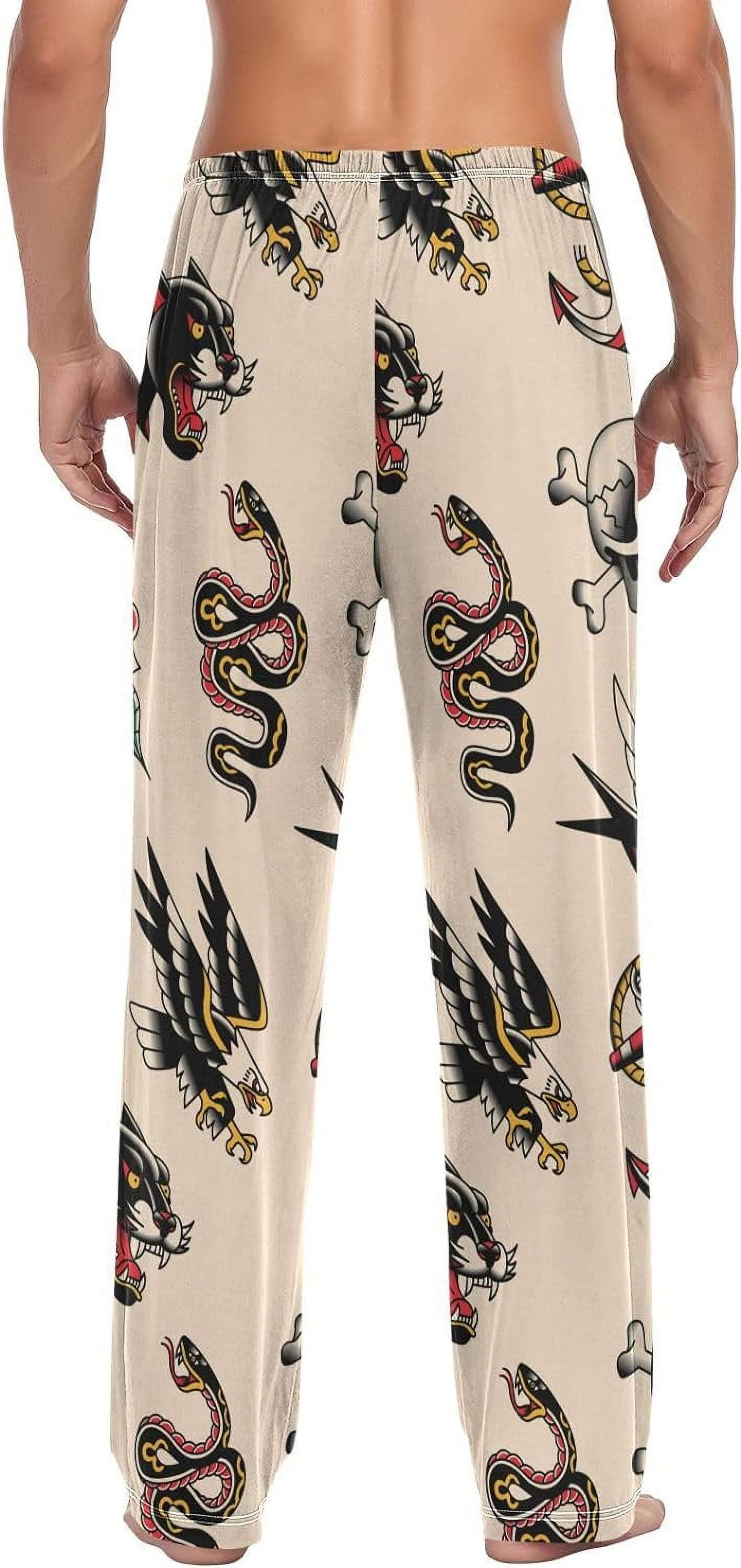 GZHJMY Old School Tattoo Men’s Pajama Pants, Soft Drawstring Lounge Pants  Pajama Bottom with Pockets for Men, Men's Sleepwear with Custom Print, 