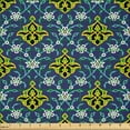 thumbnail image 2 of Ambesonne Antique Oriental Fabric by the Yard Microfiber, Folk Dark Motifs, 1 Yard, Yellow Deep Sky Blue, 2 of 2