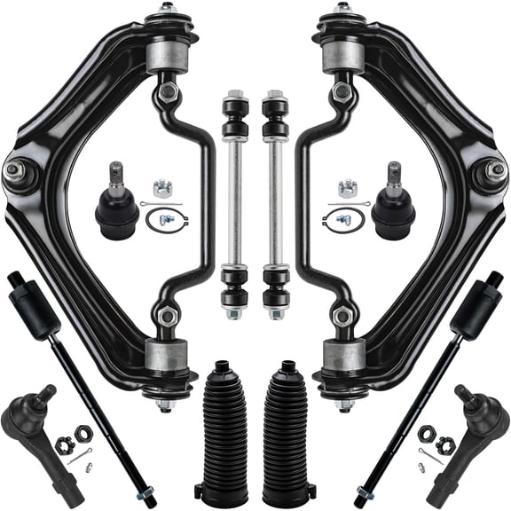 Detroit Axle - [4.0L] 12pc Front End Kit for 2002 2003 Ford Explorer Mercury Mountaineer, 2 Upper Control Arms w/Ball Joint 2 Lower Ball Joints 4 Inner Outer Tie Rods 2 Sway Bars 2 Boots Replacement