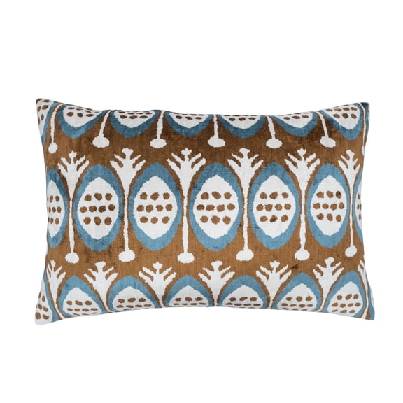 Mocha Silk Velvet Ikat Pillow, 16" X 24"