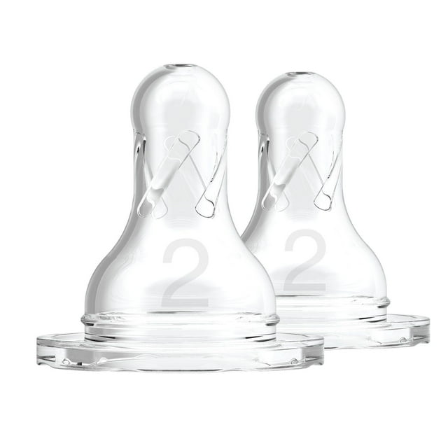 Dr. Brown's Natural Flow Anti-Colic Narrow Baby Bottle Nipple, Level 2 Medium Flow, 3m+, 100% Silicone, 2-Pack