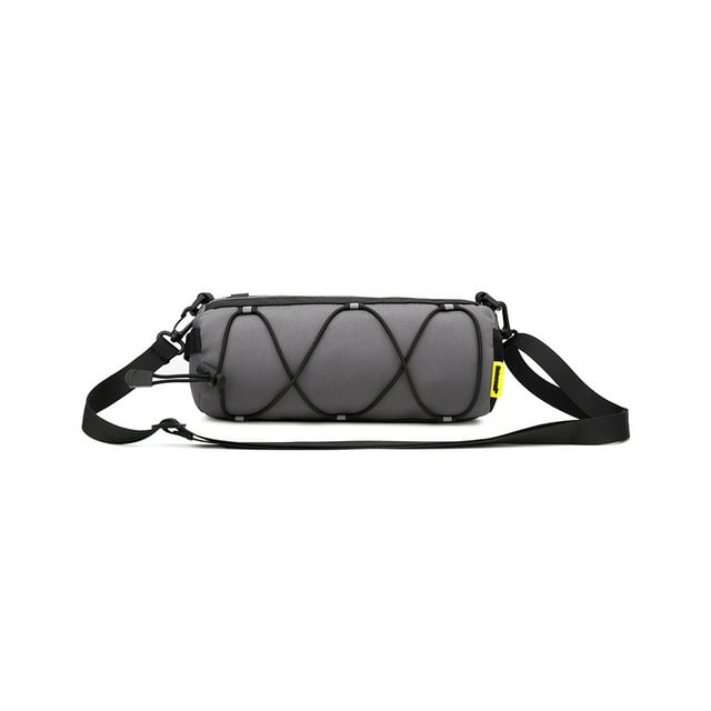 ruzhgo Polyester Mountain Bike Handle Bar Bag Portable Detachable 2.4L Adjustable Reflective Strap Biking Riding Pouch Accessories Black Grey