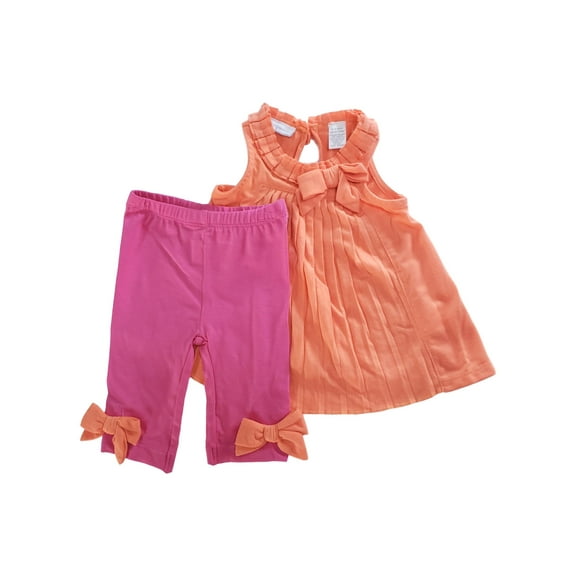 Infant Baby Girls Orange Pleated Bow Tunic Top & Leggings 2 Pc Outfit Set 18M