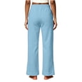 thumbnail image 5 of HomeDM Women's Wide Leg Sweatpants with Pockets Side Slit Hem Baggy Lounge Pants Light Blue Drawstring Waist Travel Joggers Size S, 5 of 6