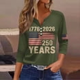 thumbnail image 2 of Wutalume Women's 3/4 Sleeve Buttoned Top - 250 Years Independence Day Print V-Neck Blouse with Front Buttons, 4th of July Outfits for Women, Womens Shirts,Army Green L, 2 of 3