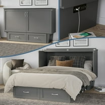 AFI Chelsea Queen Murphy Bed Chest with Mattress, Storage & Built-in Charging, Grey