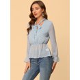 thumbnail image 2 of Allegra K Blusa Con Cuello De Pajarita Semitransparente Con Pu?os Con Volantes Y Lunares Para Mujer Azul claro L Unique Bargains Blusa, 2 of 6
